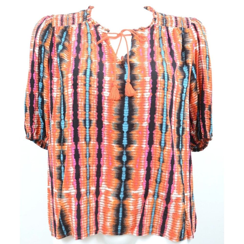 Jessica Simpson PLUS Size 1X Colorful Tie-dye Puff Sleeve Blouse Pullover Top